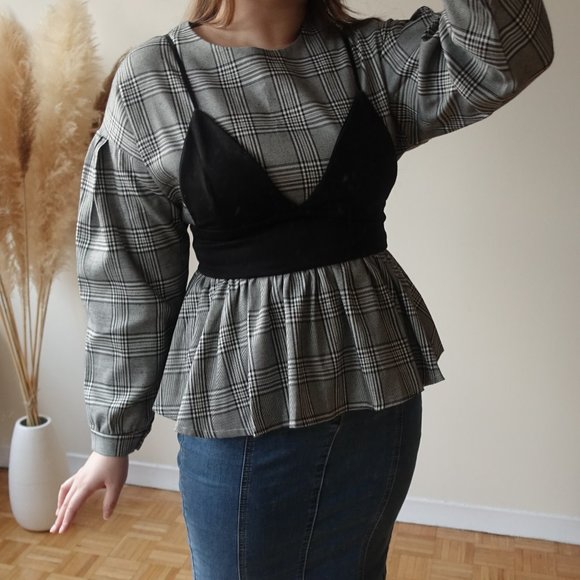 Two piece plaid peplum top - Picture 2 of 15